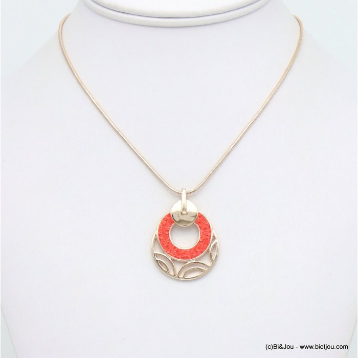collier pendentif géométrique rond métal strass coloré 0120044