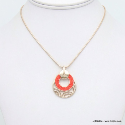 collier pendentif géométrique rond métal strass coloré 0120044