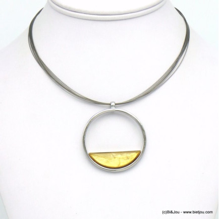 collier pendentif rond résine coloré métal 0120031