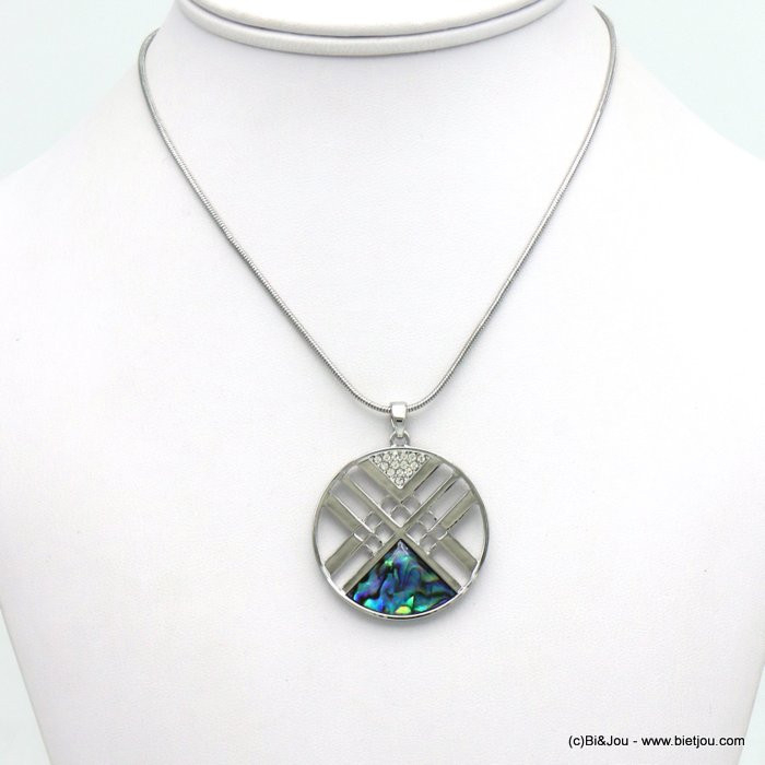 collier pendentif rond résine coloré métal 0120032