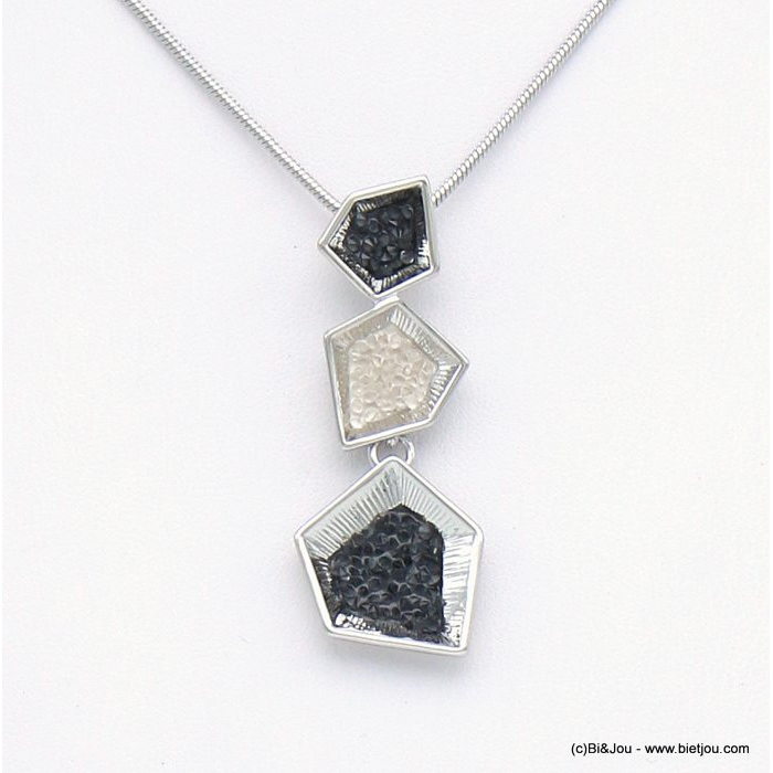 collier pendentif géométrique métal strass coloré 0120043 noir