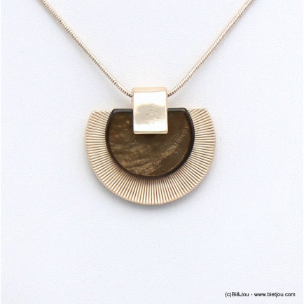 collier pendentif demi-lune résine coloré métal 0120041 marron