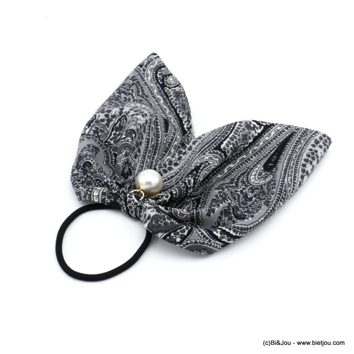 élastique cheveux bille imitation perle noeud tissu imprimé cachemire 0620014