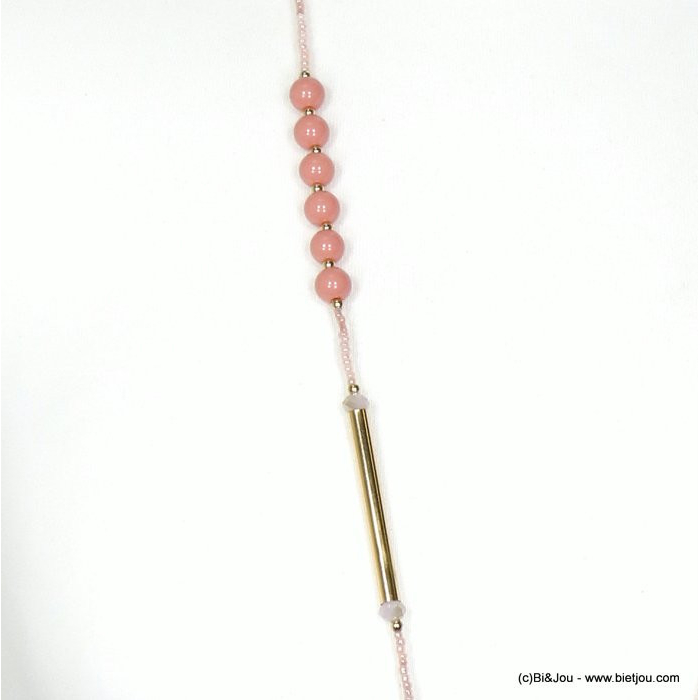 sautoir billes verre tubes métal perles rocaille cristal femme 0119294 rose