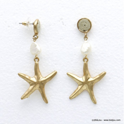 boucles d'oreilles plage étoile de mer métal perle eau douce suédine femme 0320138