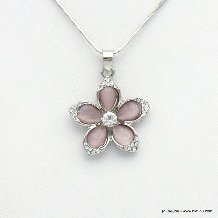 collier fleur verre strass métal femme 0120117 rose