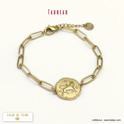 bracelet signe astrologique TAUREAU zodiaque constellation acier inoxydable 0220022