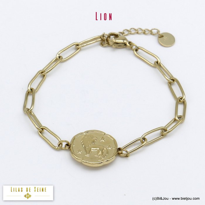 bracelet signe astrologique LION zodiacal constellation acier inoxydable 0220025