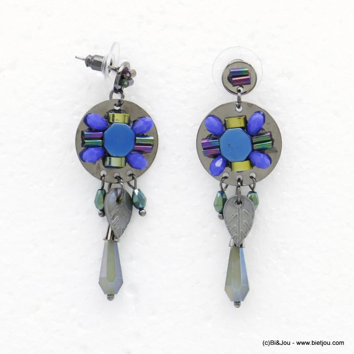boucles d'oreilles hippie chic fleur géométrique métal pampilles cristal femme 0320522 boucles d'oreilles hippie chic fleur géométrique métal pampilles cristal femme 0320522