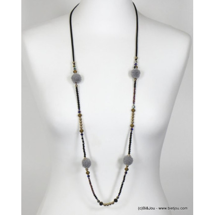 sautoir hippie chic pompon rond et cristal cordon en suédine femme 0119670
