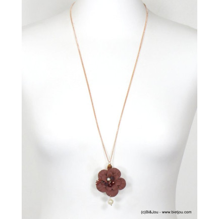 sautoir bohème minimaliste pendentif fleur tissu cristal imitation perle femme 0115742