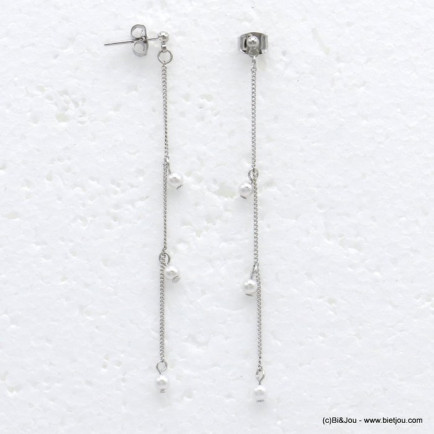 boucles d'oreilles minimaliste perles chaîne métal femme 0319722