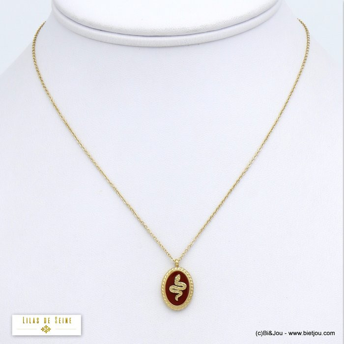 collier pendentif serpent émail acier inoxydable femme 0120528