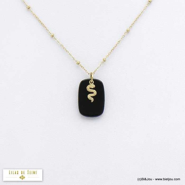 collier pendentif agate pierre serpent acier inoxydable femme 0120524 noir