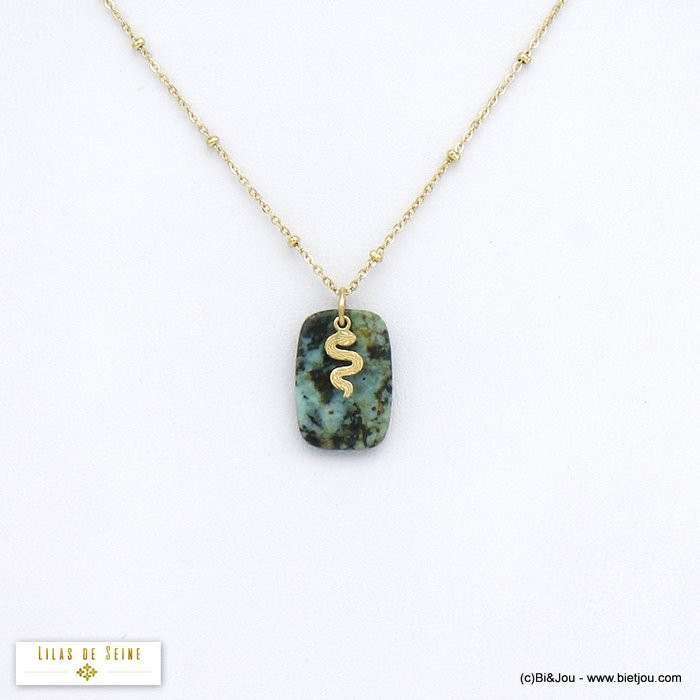 collier pendentif agate pierre serpent acier inoxydable femme 0120524 vert