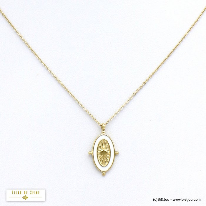 collier pendentif soleil émail acier inoxydable femme 0120526 blanc