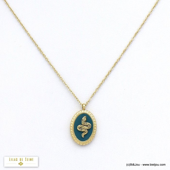 collier pendentif serpent émail acier inoxydable femme 0120528 bleu