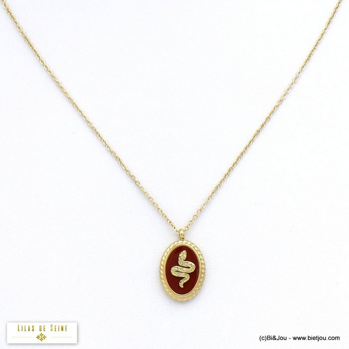 collier pendentif serpent émail acier inoxydable femme 0120528 rouge bordeaux