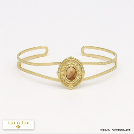 bracelet jonc double style baroque cabochon pierre naturelle acier inoxydable femme 0220555