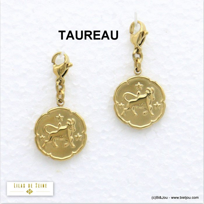 2 charms breloque astro signe zodiaque TAUREAU acier inoxydable 0620556