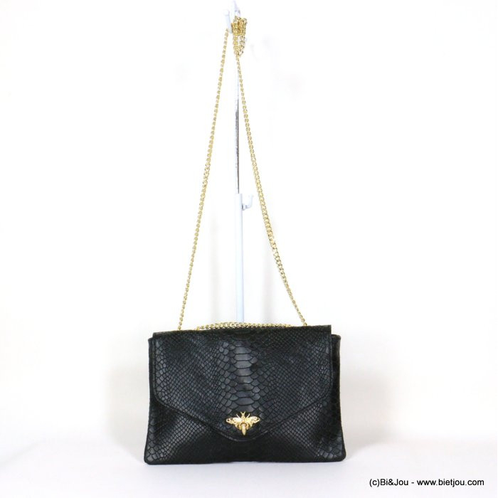 sac à bandoulière chaîne CUIR façon serpent fermoir abeille femme 0920521 noir