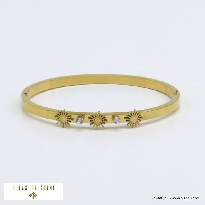 bracelet jonc ouvrable soleil strass acier inoxydable femme 0221003