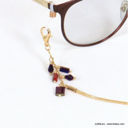 chaîne de lunettes porte-masque métal maille serpent plate cristal femme 0621028 violet