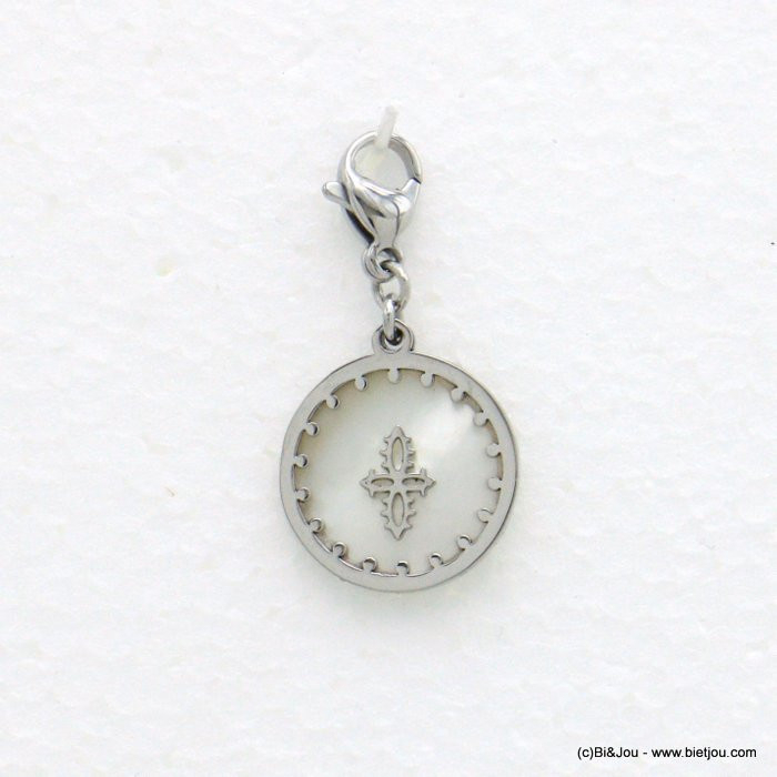 charm breloque croix gothique acier inoxydable bouton de nacre 0621001