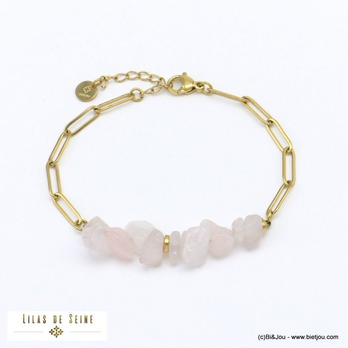 bracelet éclats pierre chaîne mailles rectangulaires acier inoxydable femme 0221013 rose clair