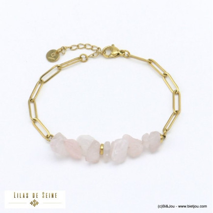 bracelet éclats pierre chaîne mailles rectangulaires acier inoxydable femme 0221013 rose clair