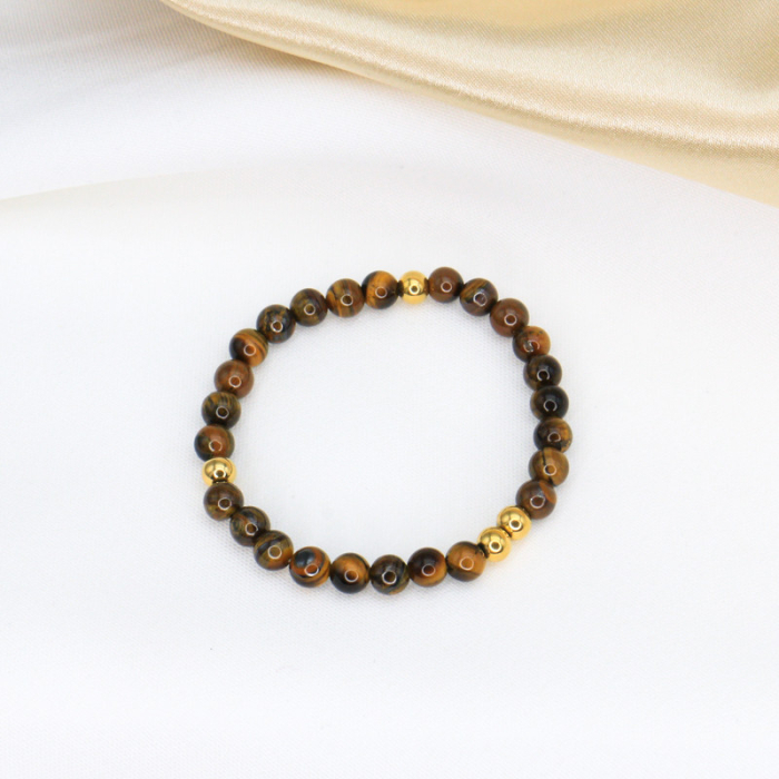 Bracelet élastique billes 6mm pierre naturelle femme 0221032 marron