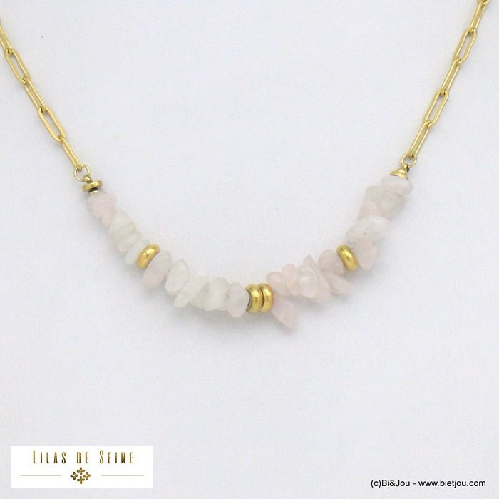 collier éclats pierre colorée rondelles acier inoxydable femme 0121073 rose nude