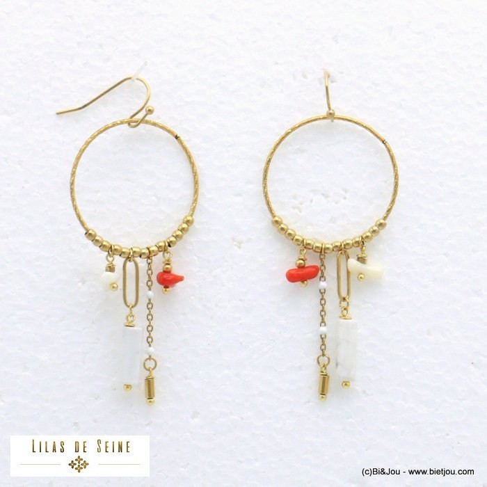 boucles d'oreilles corail pierre acier inoxydable femme 0321080 boucles d'oreilles corail pierre acier inoxydable femme 0321080