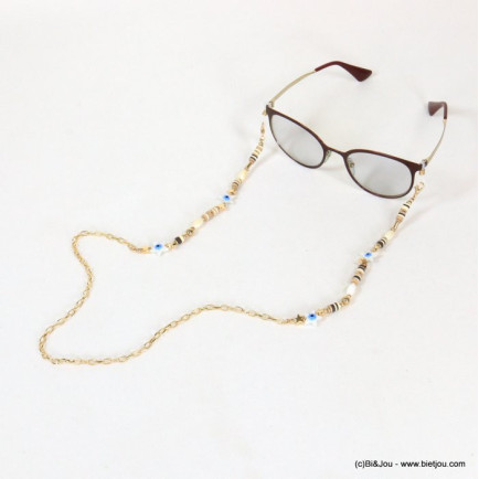 chaîne de lunettes oeil bleu étoiles nacre perles Heishi femme 0621033