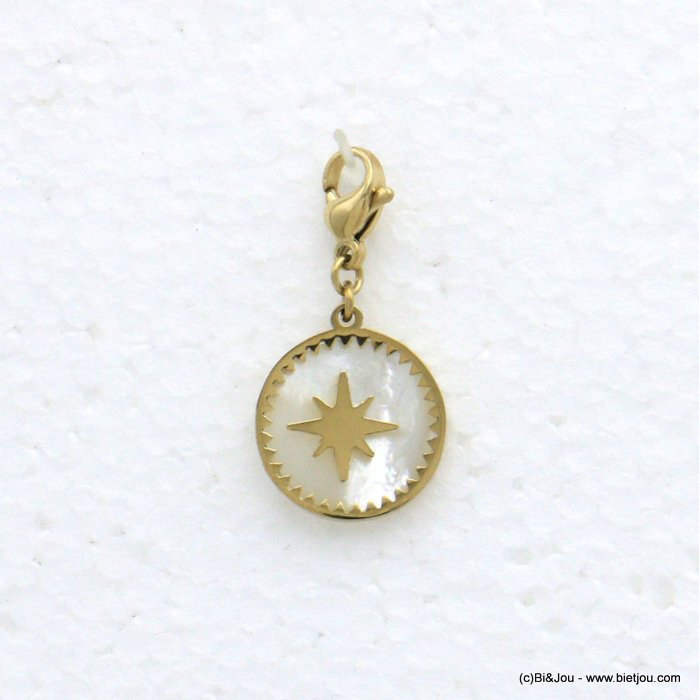 charm breloque étoile polaire acier inoxydable bouton de nacre 0621002