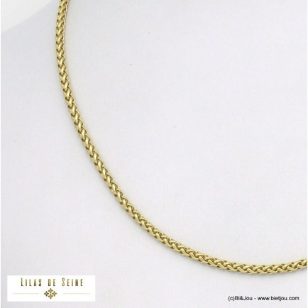 collier contemporain chaine maille palmier 3mm acier inoxydable femme 0121525 doré