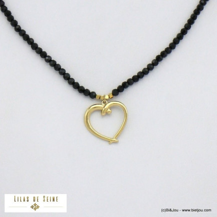 collier pendentif coeur acier inoxydable chaîne cristal femme 0121547 doré