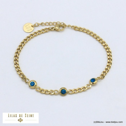 bracelet chaîne maille gourmette strass acier inoxydable femme 0221502