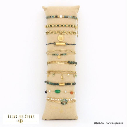 ensemble de 10 bracelets dorés scarabée feuille étoile pierre acier inoxydable femme 0221546