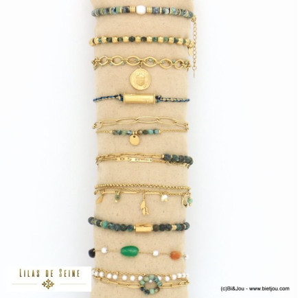 ensemble de 10 bracelets dorés scarabée feuille étoile pierre acier inoxydable femme 0221546 0221546 vert