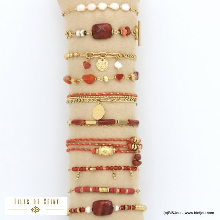 ensemble de 10 bracelets dorés oeil pierre cristal acier inoxydable femme 0221554 rouge