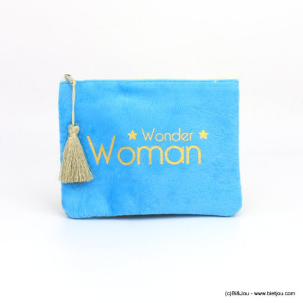 trousse maquillage plate WONDER WOMAN polyester laine polaire pompon 0921507