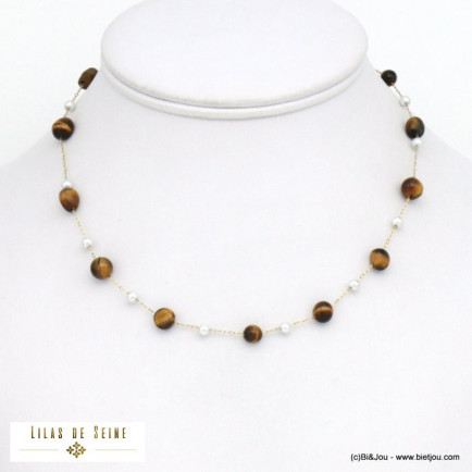 collier éclats pierre perles acrylique acier inoxydable femme 0121537