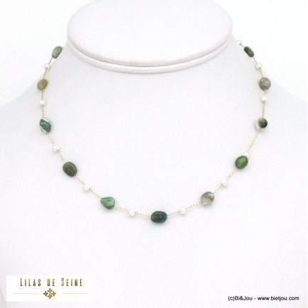 collier éclats pierre perles acrylique acier inoxydable femme 0121537