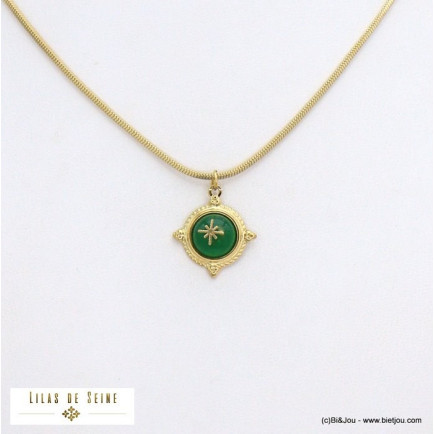 collier étoile cabochon pierre acier inoxydable femme 0121540 vert