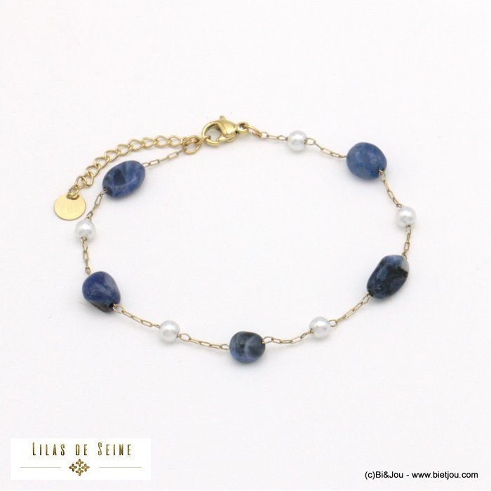 bracelet éclats pierre perles acrylique acier inoxydable femme 0221538