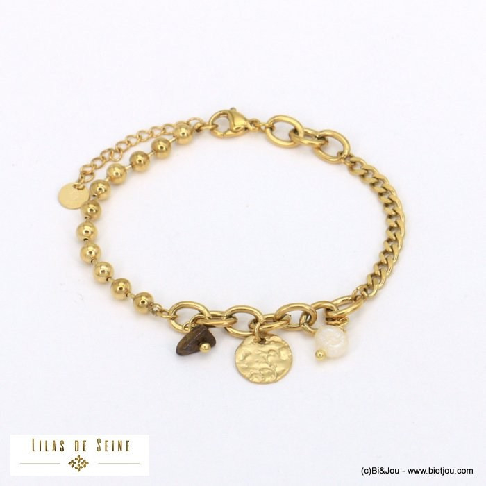 bracelet éclat pierre perle eau douce acier inoxydable femme 0221558