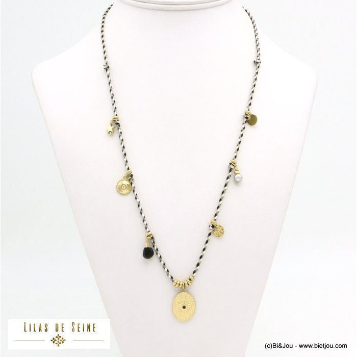 collier étoile pierre cordon tressé coton pampille acier inoxydable femme 0121561