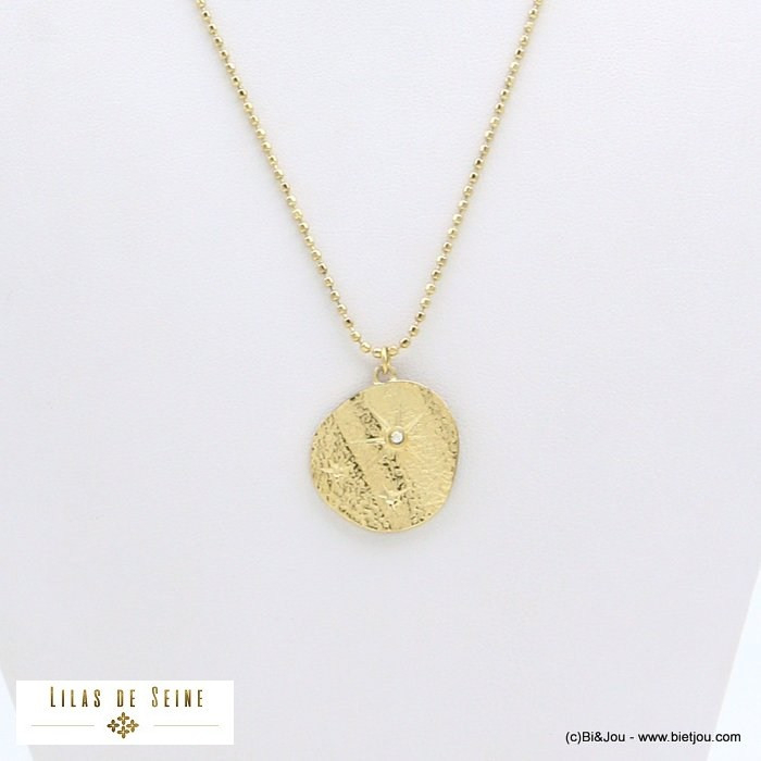 collier pendentif étoile chaîne à billes acier inoxydable femme 0121563 doré