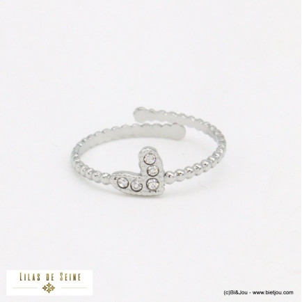 bague minimaliste coeur strass acier inoxydable femme 0421528